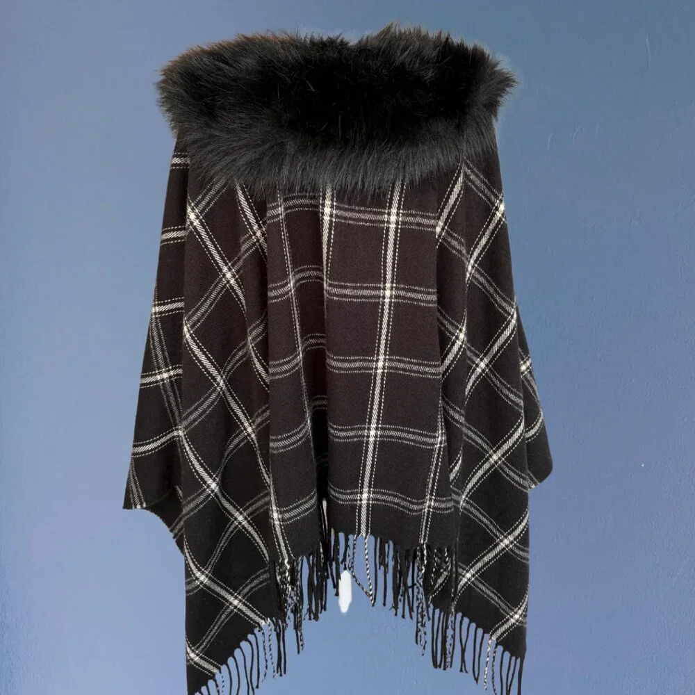J. Crew Preppy Plaid Shawl Cape I One size fits all - Picture 2 of 4